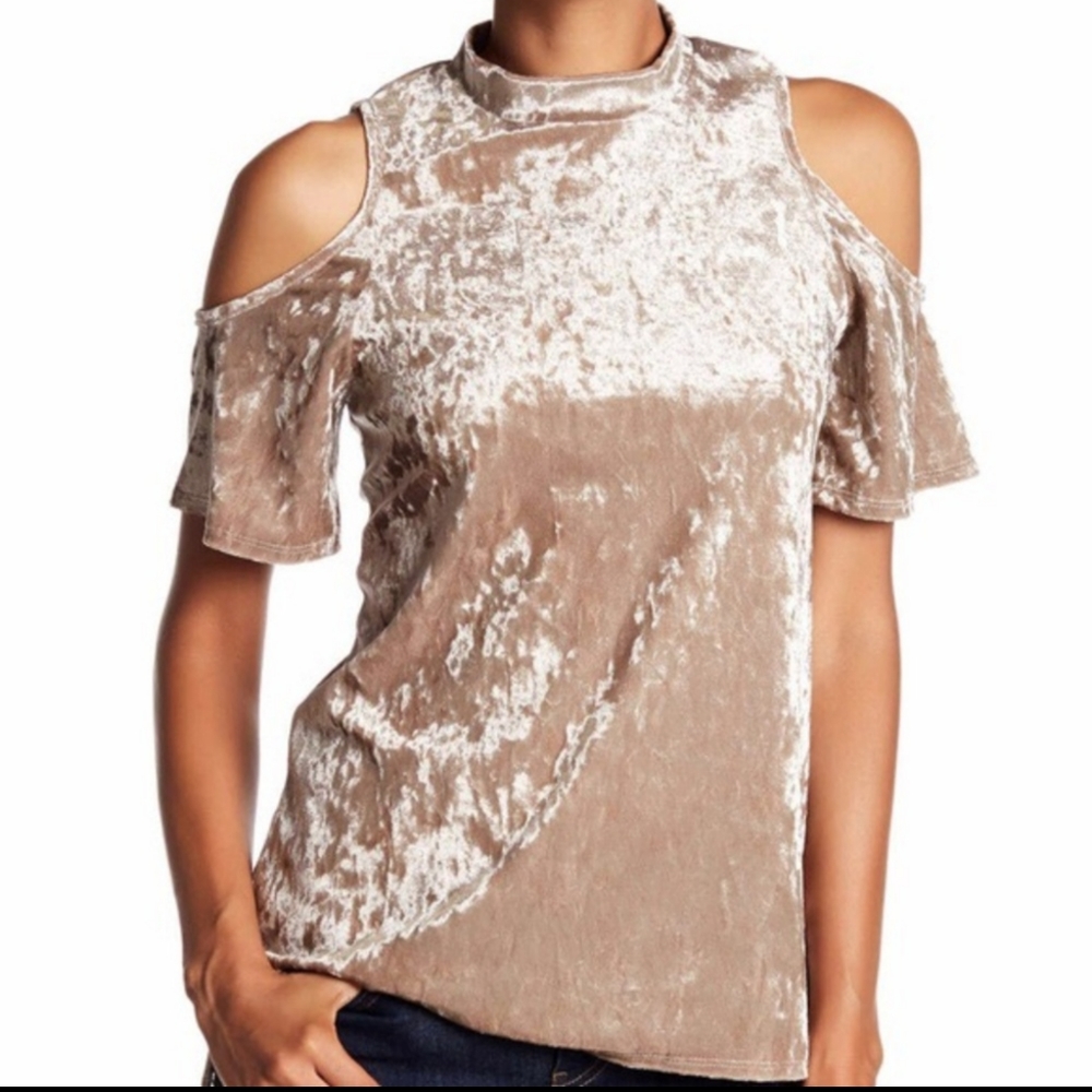 Ro&De beige velvet cold shoulder top